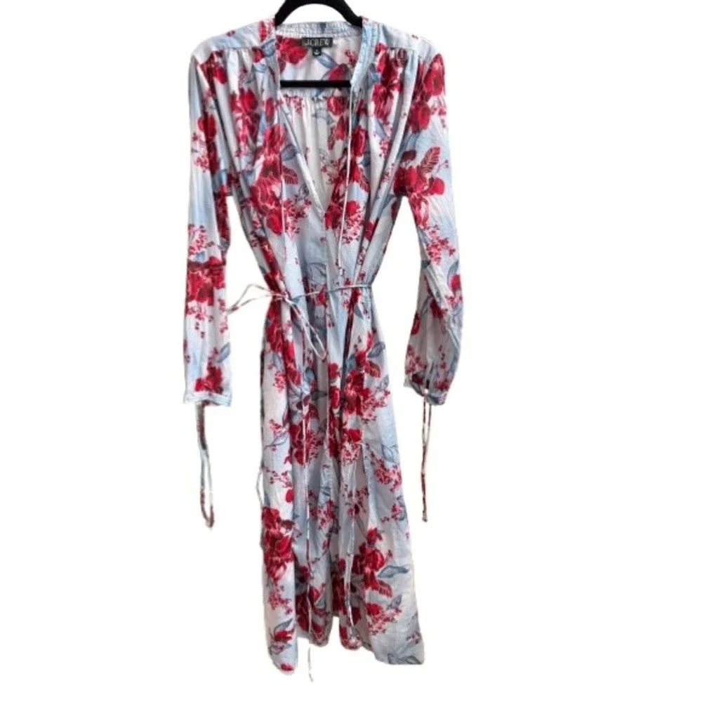 J. CREW Floral Organic Cotton Voile Tie-Neck Maxi Dress Blue Red Resort Boho | M